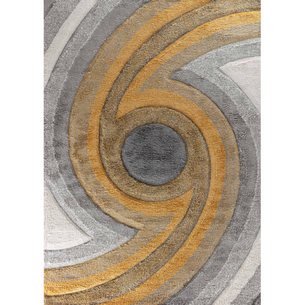 17 Stories Arnhold Modern Soft Whirlpool Design Shaggy Gold/Grey/White
